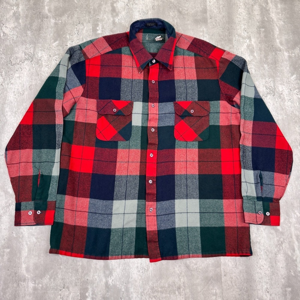Vintage The Denver Store Flannel Shirt Mens L Plaid Long Sleeve Lumberjack 70s